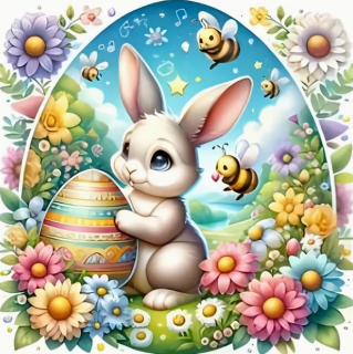 Diamond Painting Osterhase mit Blumen und Bienen